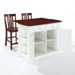 Coventry White Drop Leaf Kitchen Island with School House Stools by CROSLEY FURNITURE -Deals CROSLEY FURNITURE Store white crosley furniture kitchen islands kf300072wh 4f 1000