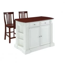 Coventry White Drop Leaf Kitchen Island with School House Stools by CROSLEY FURNITURE