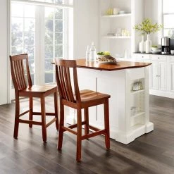 Coventry White Drop Leaf Kitchen Island with School House Stools by CROSLEY FURNITURE -Deals CROSLEY FURNITURE Store white crosley furniture kitchen islands kf300072wh fa 1000