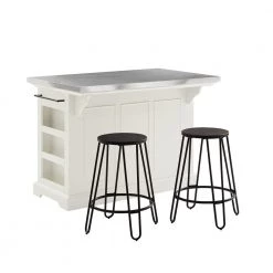 Julia White Kitchen Island with Stools by CROSLEY FURNITURE