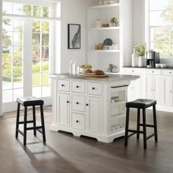 Julia Black Kitchen Island with Saddle Stools by CROSLEY FURNITURE -Deals CROSLEY FURNITURE Store white crosley furniture kitchen islands kf30062wh bk 31 1000