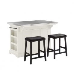 Julia Black Kitchen Island with Saddle Stools by CROSLEY FURNITURE