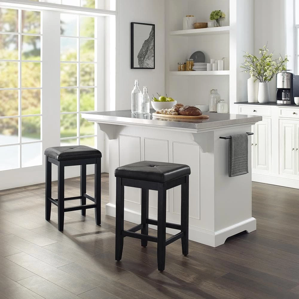 Julia White Kitchen Island with Square Stools by CROSLEY FURNITURE 5 Julia White Kitchen Island with Square Stools by CROSLEY FURNITURE - Image 3