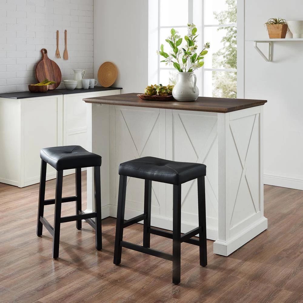 Clifton White Kitchen Island with Saddle Stools by CROSLEY FURNITURE 8 Clifton White Kitchen Island with Saddle Stools by CROSLEY FURNITURE - Image 6