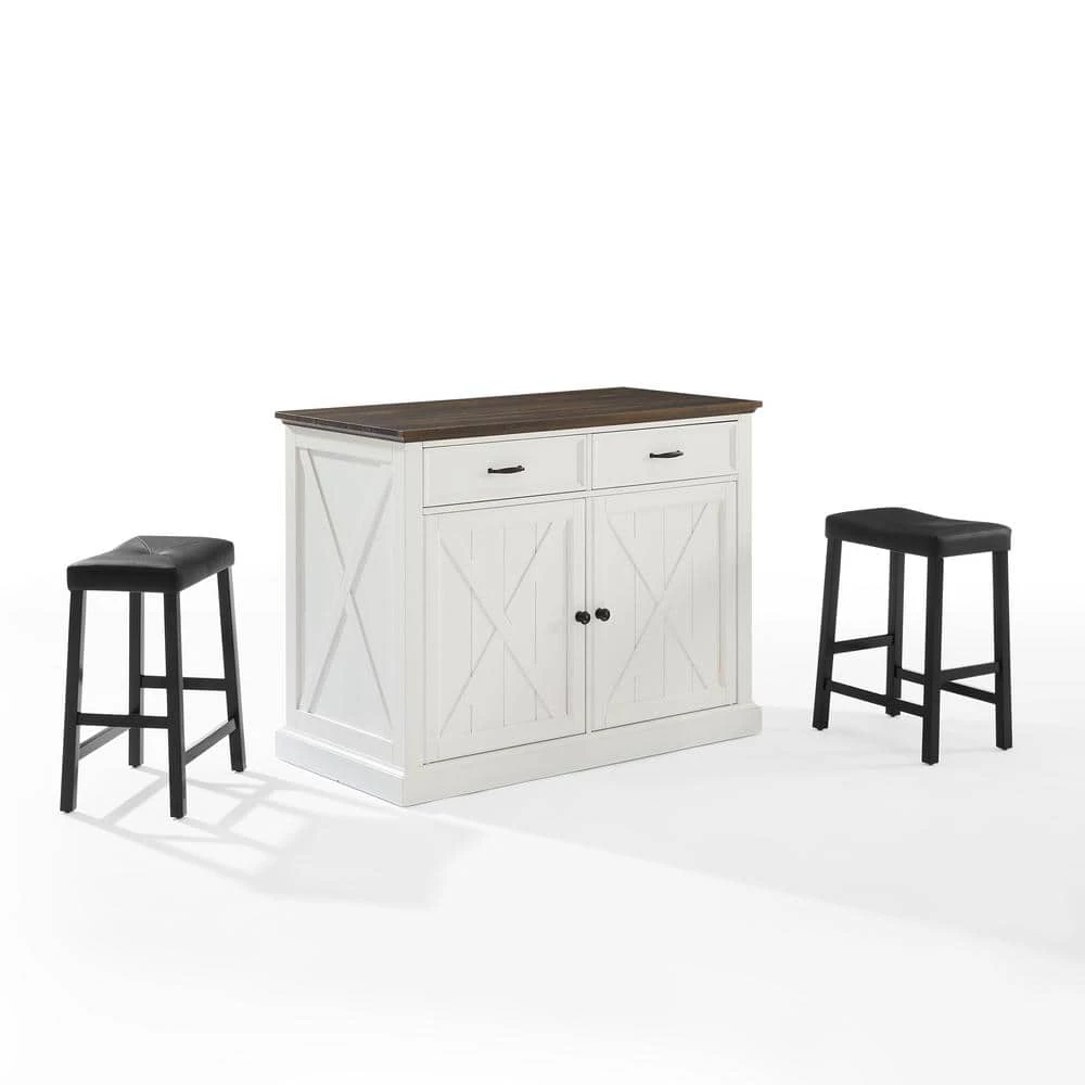 Clifton White Kitchen Island with Saddle Stools by CROSLEY FURNITURE 3 Clifton White Kitchen Island with Saddle Stools by CROSLEY FURNITURE