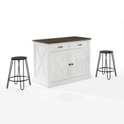 Clifton White Kitchen Island with Ava Stools by CROSLEY FURNITURE