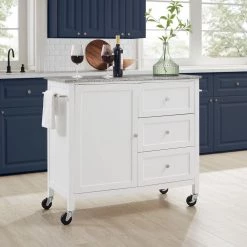 Soren White Kitchen Island with Gray Granite Top by CROSLEY FURNITURE