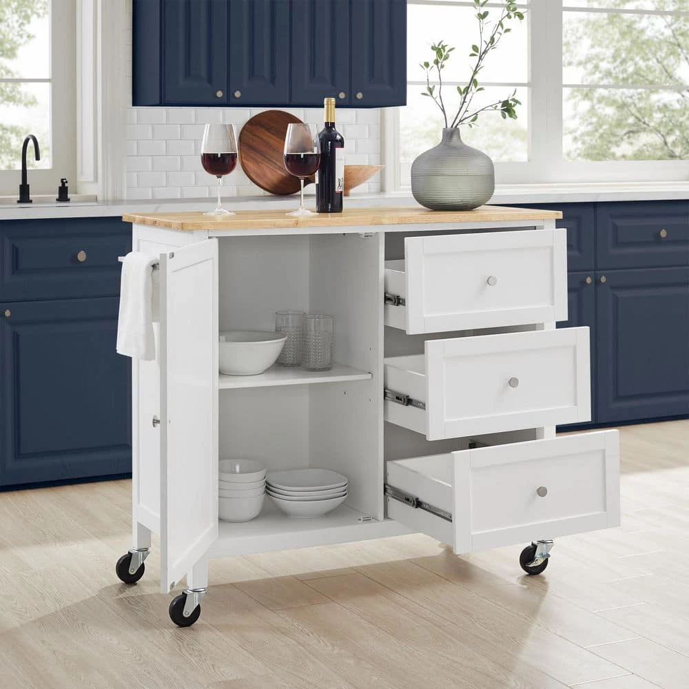 Soren White Kitchen Island with Natural Wood Top by CROSLEY FURNITURE 8 Soren White Kitchen Island with Natural Wood Top by CROSLEY FURNITURE - Image 6