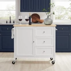 Soren White Kitchen Island with Natural Wood Top by CROSLEY FURNITURE