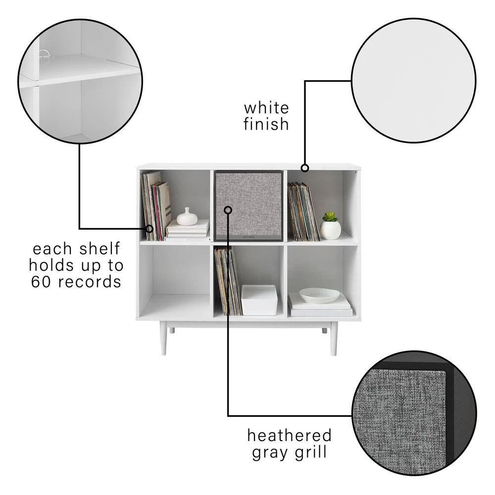 Liam White Record Storage Bookcase with Speaker by CROSLEY FURNITURE 8 Liam White Record Storage Bookcase with Speaker by CROSLEY FURNITURE - Image 6