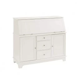 51 in. Rectangular White 9 Drawer Secretary Desk with Solid Wood Material by CROSLEY FURNITURE