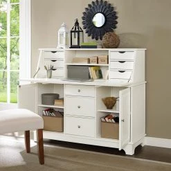 51 in. Rectangular White 9 Drawer Secretary Desk with Solid Wood Material by CROSLEY FURNITURE -Deals CROSLEY FURNITURE Store white crosley furniture secretary desks kf65001wh fa 1000