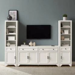 Tara 97 in. White Entertainment Center with 4-Drawers Fits TV's up to 65 in. with Bookshelves by CROSLEY FURNITURE -Deals CROSLEY FURNITURE Store white crosley furniture tv stands kf33015wh 31 1000