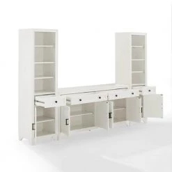 Tara 97 in. White Entertainment Center with 4-Drawers Fits TV's up to 65 in. with Bookshelves by CROSLEY FURNITURE -Deals CROSLEY FURNITURE Store white crosley furniture tv stands kf33015wh 4f 1000