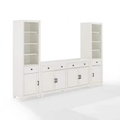 Tara 97 in. White Entertainment Center with 4-Drawers Fits TV's up to 65 in. with Bookshelves by CROSLEY FURNITURE