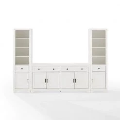 Tara 97 in. White Entertainment Center with 4-Drawers Fits TV's up to 65 in. with Bookshelves by CROSLEY FURNITURE -Deals CROSLEY FURNITURE Store white crosley furniture tv stands kf33015wh c3 1000