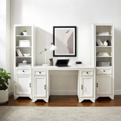 Tara 88.13 in. Rectangular White Writing Desk with 2-Piece Bookshelves by CROSLEY FURNITURE -Deals CROSLEY FURNITURE Store white crosley furniture writing desks kf33011wh 31 1000