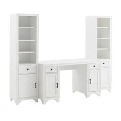 Tara 88.13 in. Rectangular White Writing Desk with 2-Piece Bookshelves by CROSLEY FURNITURE