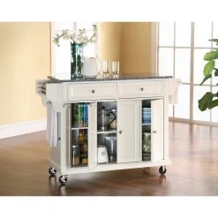 Full Size White Kitchen Cart with Granite Top by CROSLEY FURNITURE -Deals CROSLEY FURNITURE Store white with granite top crosley furniture kitchen carts kf30003ewh 4f 1000