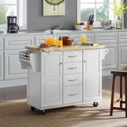 Elliott White Kitchen Cart with Natural Wood Top by CROSLEY FURNITURE -Deals CROSLEY FURNITURE Store white with natural wood top crosley furniture kitchen carts cf3018wh na 31 1000