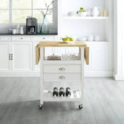 Bristol White Kitchen Cart with Drop Leaf by CROSLEY FURNITURE -Deals CROSLEY FURNITURE Store white with natural wood top crosley furniture kitchen carts cf3023 wh 31 1000