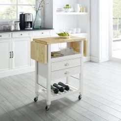 Bristol White Kitchen Cart with Drop Leaf by CROSLEY FURNITURE -Deals CROSLEY FURNITURE Store white with natural wood top crosley furniture kitchen carts cf3023 wh fa 1000
