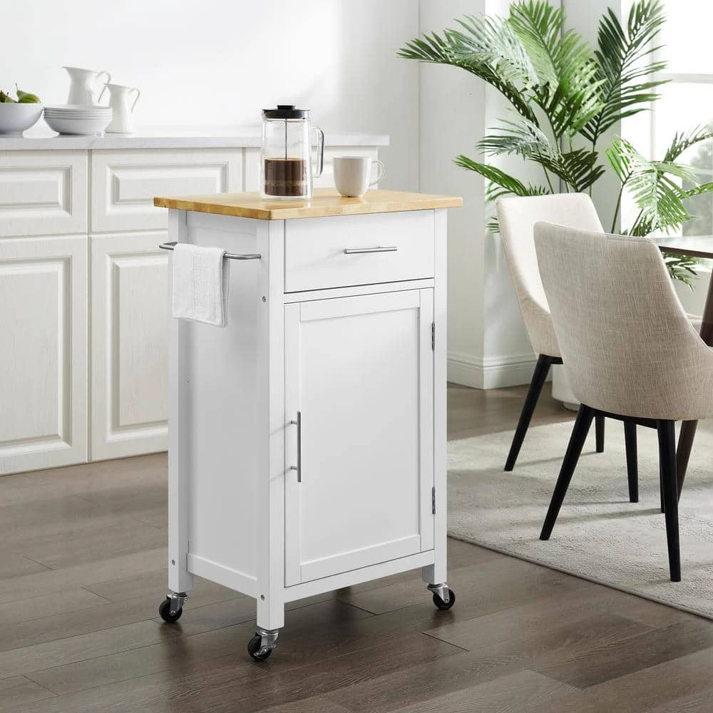 Savannah White with Wood Top Compact Kitchen Island by CROSLEY FURNITURE 9 Savannah White with Wood Top Compact Kitchen Island by CROSLEY FURNITURE - Image 7