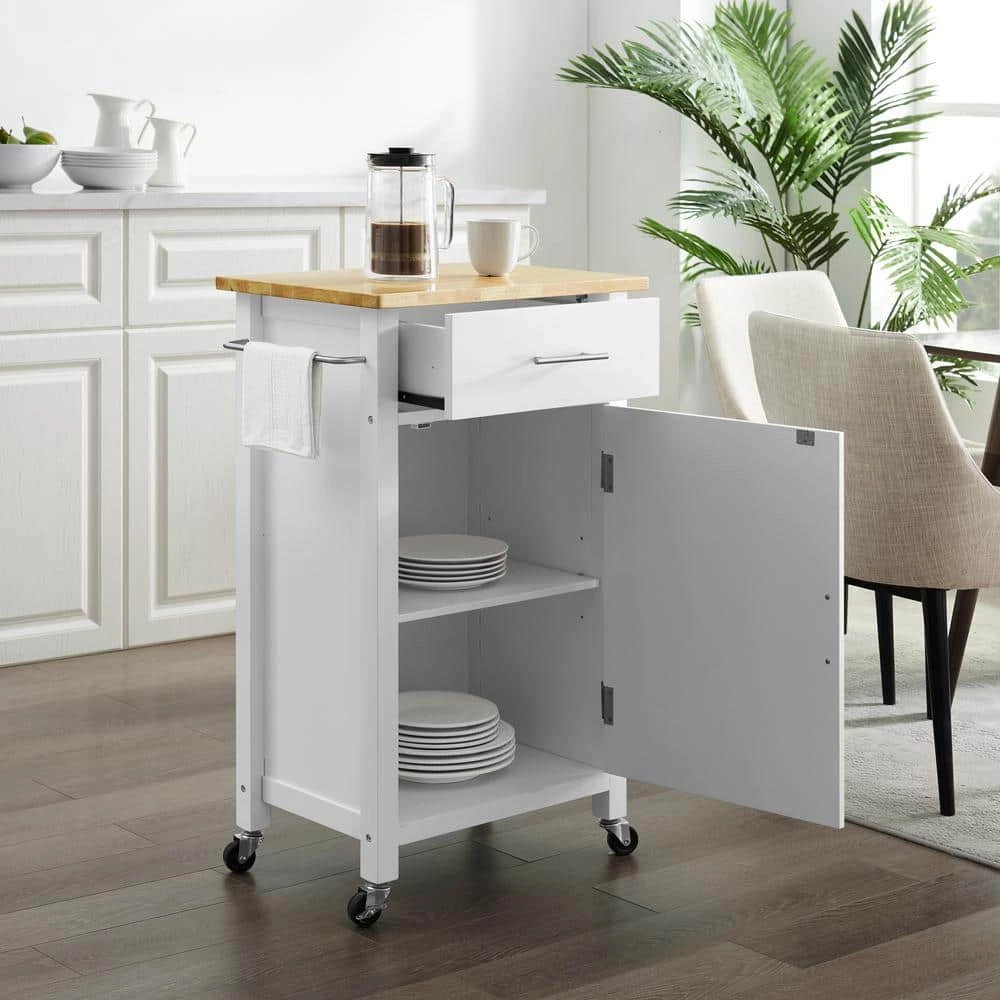 Savannah White with Wood Top Compact Kitchen Island by CROSLEY FURNITURE 7 Savannah White with Wood Top Compact Kitchen Island by CROSLEY FURNITURE - Image 5