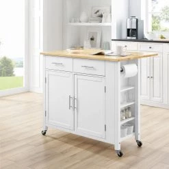 Savannah White with Wood Top Drop-Leaf Kitchen Island by CROSLEY FURNITURE -Deals CROSLEY FURNITURE Store white with natural wood top crosley furniture kitchen carts cf3031na wh fa 1000