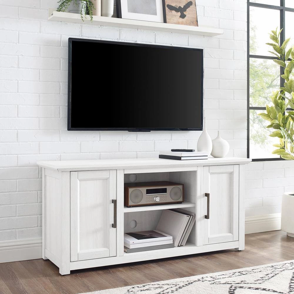 Camden 48 in. Whitewash Low Profile TV Stand Fits 50 in. TV with Cable Management by CROSLEY FURNITURE 4 Camden 48 in. Whitewash Low Profile TV Stand Fits 50 in. TV with Cable Management by CROSLEY FURNITURE - Image 2