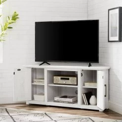 Camden Whitewash 48 in. Corner TV Stand Fits 50 in. TV with Cable Management by CROSLEY FURNITURE -Deals CROSLEY FURNITURE Store whitewash crosley furniture tv stands cf101248 ww 77 1000